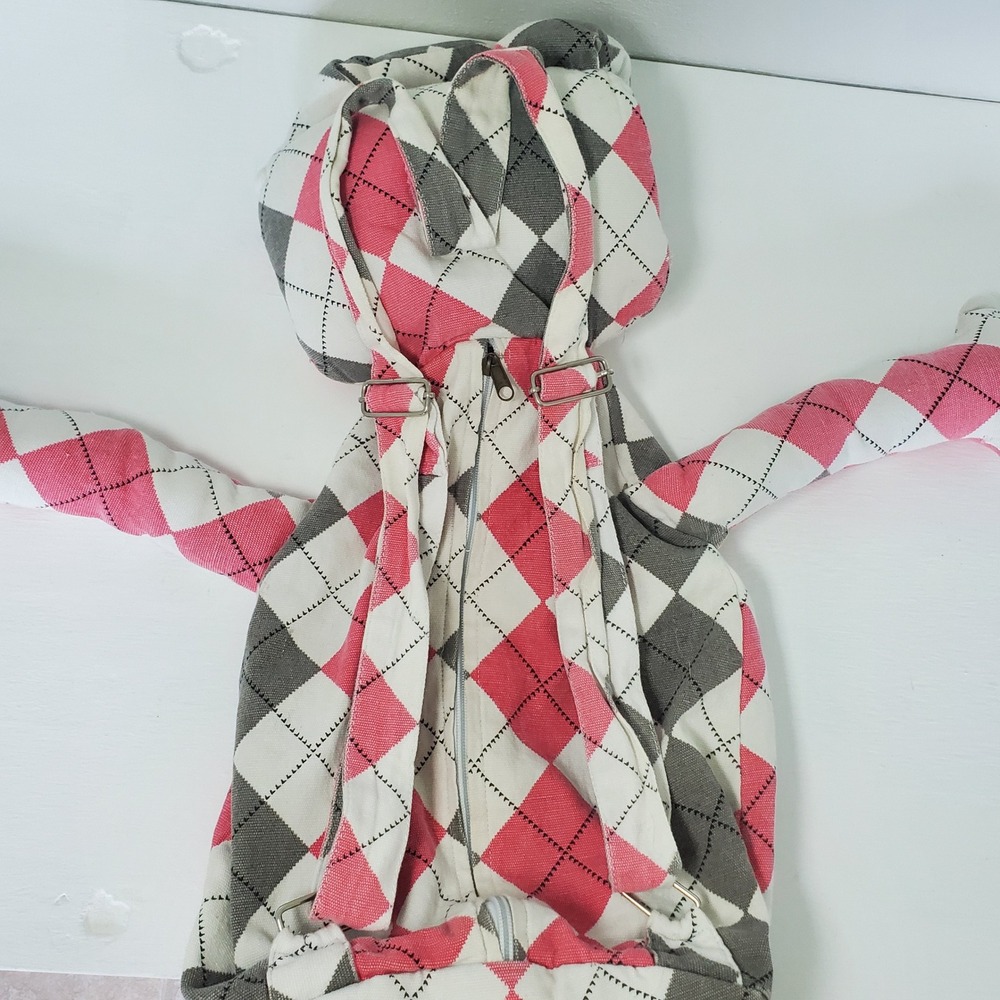 Handmade Patchwork Rabbit Backpack Plush Toy Unique Design Zipper Closure - Picture 3 of 8
